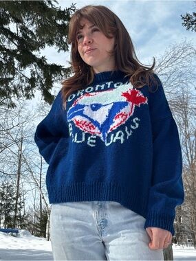 Vintage Home Knit Toronto Blue Jays Navy Sweater
